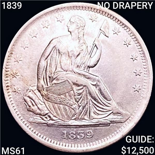 1839 Seated Liberty Half Dollar CLOSELY UNCIRCULAT