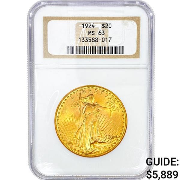 1924 $20 Gold Double Eagle NGC MS63