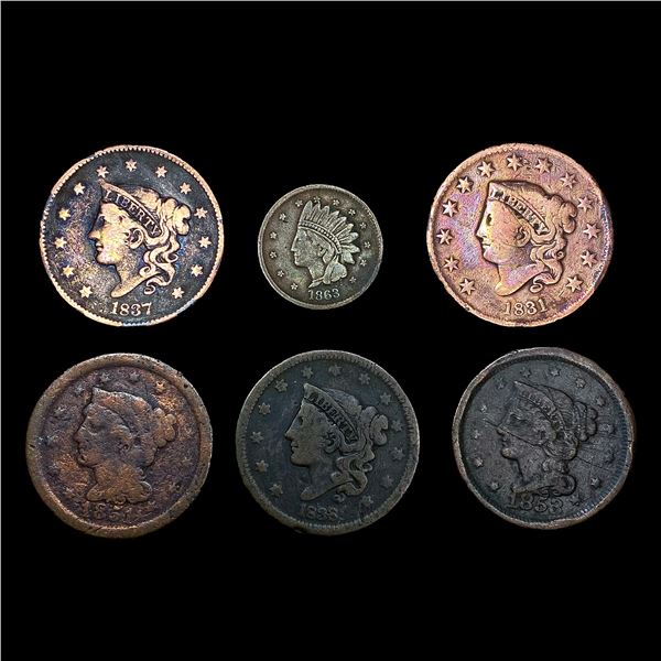 (6) Varied US Cents (1831, 1837, 1838, 1851, 1853,