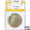 Image 1 : 1921 Silver Peace Dollar PGA MS63+ High Relief