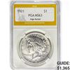 Image 1 : 1921 Silver Peace Dollar PGA MS63 High Relief