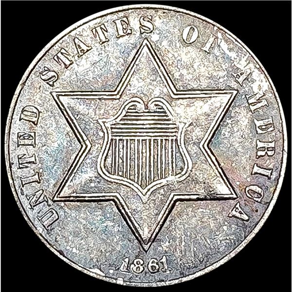 1861 Silver Three Cent CHOICE AU