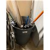 Image 2 : GREY RUBBERMAID BARREL OF ASSORTED PLASTIC RODS, METAL RIGGING RODS, & HAND OPERATED PIPE BENDERS