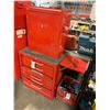 Image 2 : RED 22"L X 12"W X 24.5"H 2 SHELF LOCKBOX, RED 6 DRAWER 27"L X 18"W X 29"H WITH RED CRATE OF