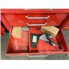 Image 8 : RED 22"L X 12"W X 24.5"H 2 SHELF LOCKBOX, RED 6 DRAWER 27"L X 18"W X 29"H WITH RED CRATE OF