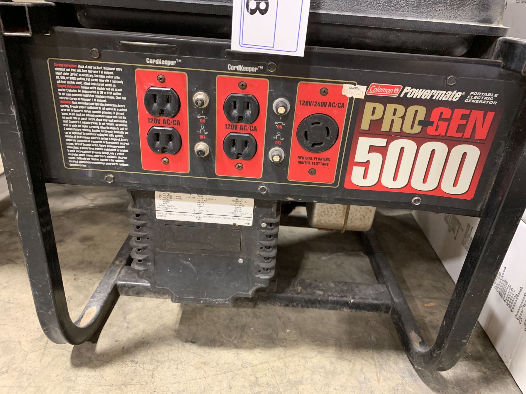 COLEMAN POWERMATE PRO-GEN 5000 PORTABLE GAS POWERED GENERATOR - Able ...