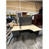 Image 2 : MAPLE L SHAPED SINGLE PEDESTAL DESK, AUTUMN MAPLE 4 DOOR HUTCH, DARK WOOD L SHAPED DESK, A WHITE