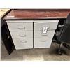 Image 2 : CHERRY EXECUTIVE DESK WITH HUTCH, CHERRY 2 DRAWER LATERAL FILE CABINET, 2 FOLDING TABLES, POWER