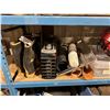 Image 2 : SHELF OF HARDWARE CLOTH, PORTABLE RED INDUSTRIAL WORK LIGHT, RADIATOR HEATER & RUBBER BOOTS (12