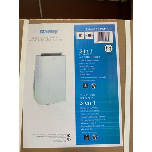 DANBY DPA072B8WDB-RF 12,000 BTU 3-IN-1 CERTIFIED REFURBISHED ELECTRIC PORTABLE AIR CONDITIONER *IN B