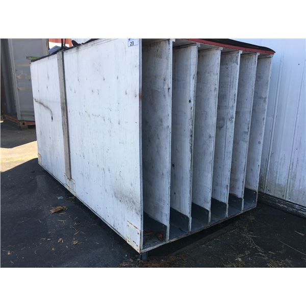 LARGE WOODEN PARTS STORAGE ROLLING CABINET