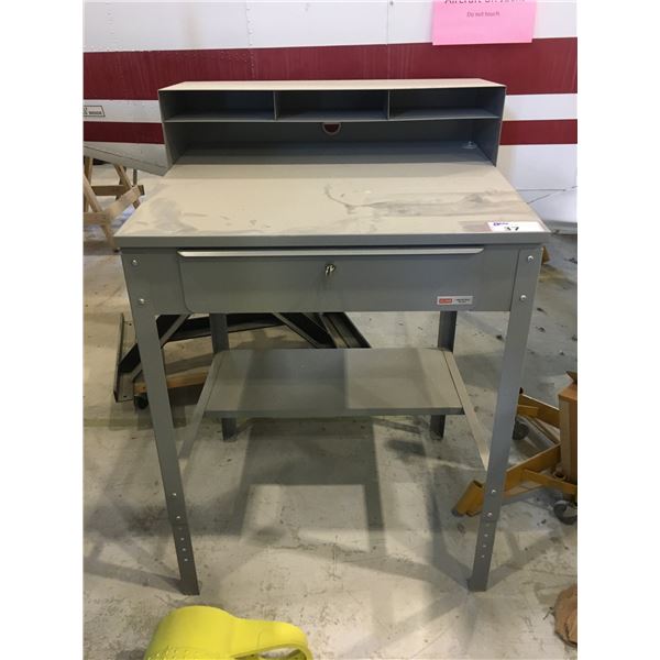U-LINE METAL ADJUSTABLE HEIGHT INSTRUCTORS DESK/WORK BENCH-34 1/2" X 30 1/2" WITH KEYS