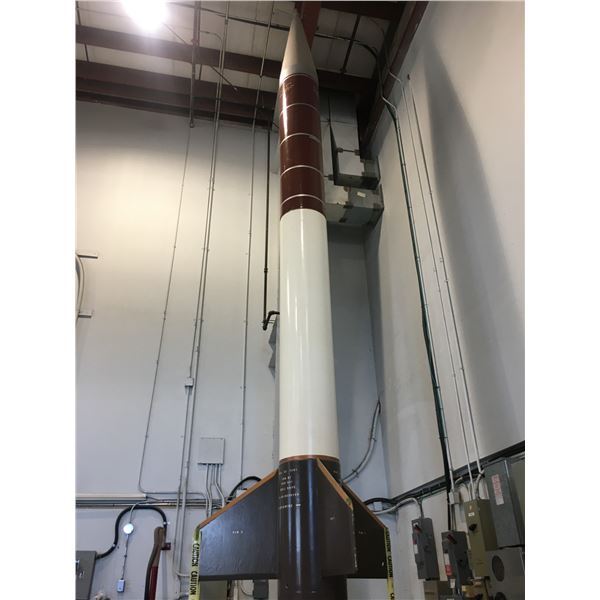 LARGE SCALE ROCKET-APPROX. 27' TALL W/ 18" DIAMETER, WOOD & CARDBOARD CONSTRUCTION