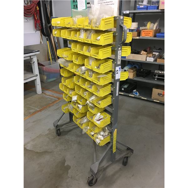 ROLLING PARTS (YELLOW BINS) ORGANIZER UNIT WITH MISCELLANEOUS BOLTS & OTHER HARDWARE