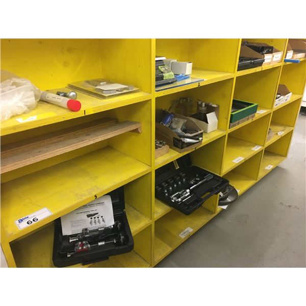 CONTENTS OF WOODEN SHELF UNIT-TOOLS,HARDWARE,FITTINGS & MISCELLANEOUS (SHELF NOT INCLUDED)