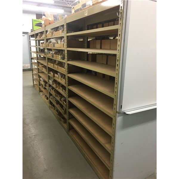 GROUP OF 8 METAL SHELF RACKING UNITS & CONTENTS-ASSORTED HARDWARE/FITTINGS