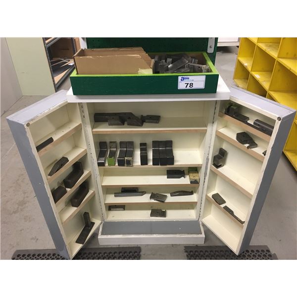 LARGE GROUP OF BUCKING BARS WITH WOODEN STORAGE CABINET