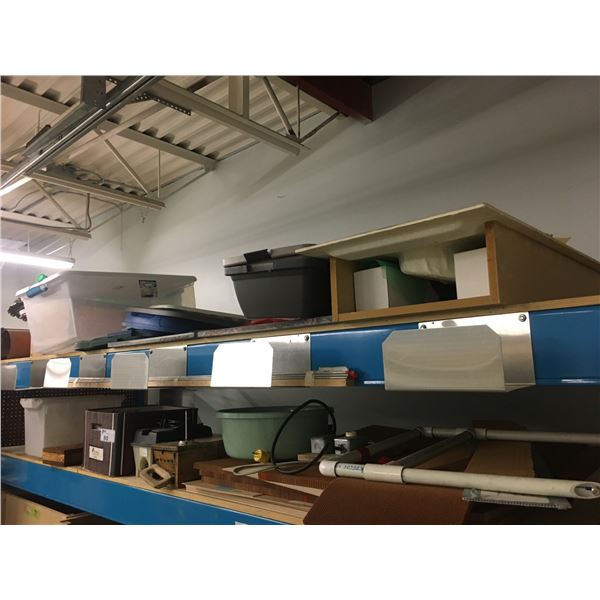 2 LARGE SHELVES OF ASSORTED MISCELLANEOUS ITEMS (PALLET RACK NOT INCLUDED)