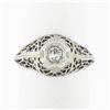 Image 1 : Antique Art Deco 18K White Gold Old European Diamond w/ Domed Filigree Work Ring