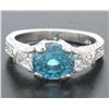Image 2 : NEW 18k White Gold 3.91 ctw Oval Brilliant Blue Zircon Diamond Accents Ring Sz 6