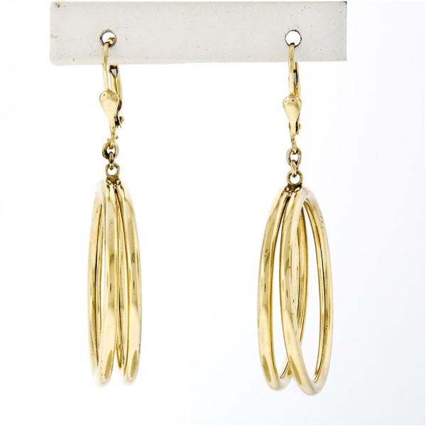 Estate 14k Yellow Gold 32mm Double Tube Large Circle Ring Hoop Dangle Earrings