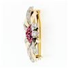 Image 7 : Vintage 14k Two Tone Gold Ruby Cluster & Diamond Layered Daisy Flower Brooch Pin