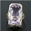 Image 2 : Antique Art Deco 14k White Gold Faceted Purple Stone Etched Filigree Dinner Ring