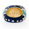 Image 7 : Vintage Fidia Gioiellli 18K Gold Diamond Blue & Green Enamel Large Band Ring Sz5