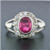 Image 2 : Antique Victorian 14k Gold Vibrant Oval Red Stone & Mine Cut Diamond Halo Ring