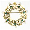 Image 1 : Vintage Victorian Revival 14k Gold Turquoise & Pearl Open Circle Brooch Pendant