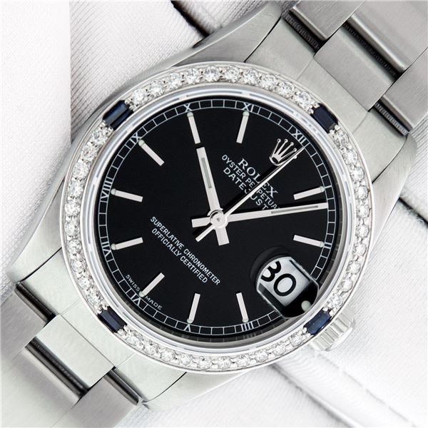 Rolex Ladies Midsize 31mm Black Index Stainless Steel Datejust With Box