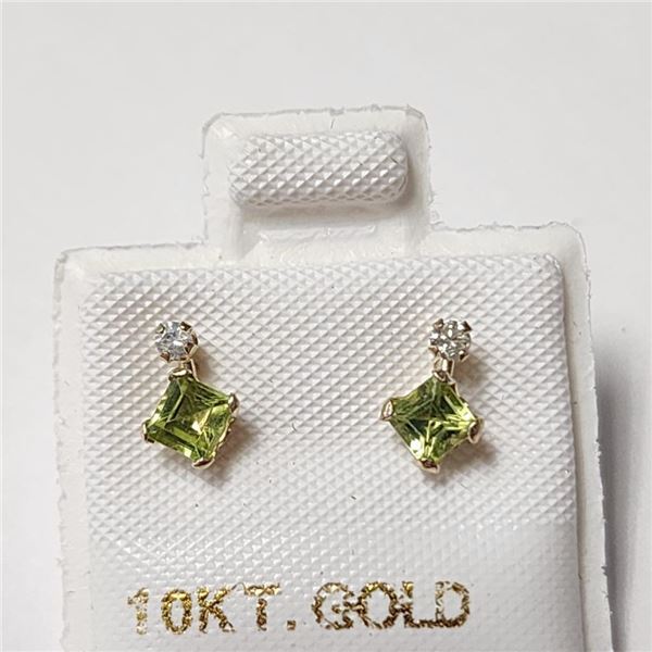 10K Yellow Gold Peridot(0.4ct) Diamond(0.06ct) Earrings, Made in Canada, Suggested Retail Value $400