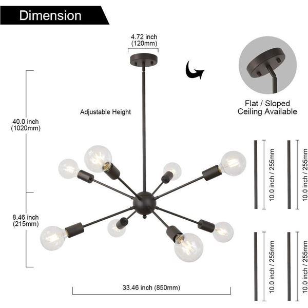 Melucee Sputnik Chandelier Farmhouse Orb with 8 Lights