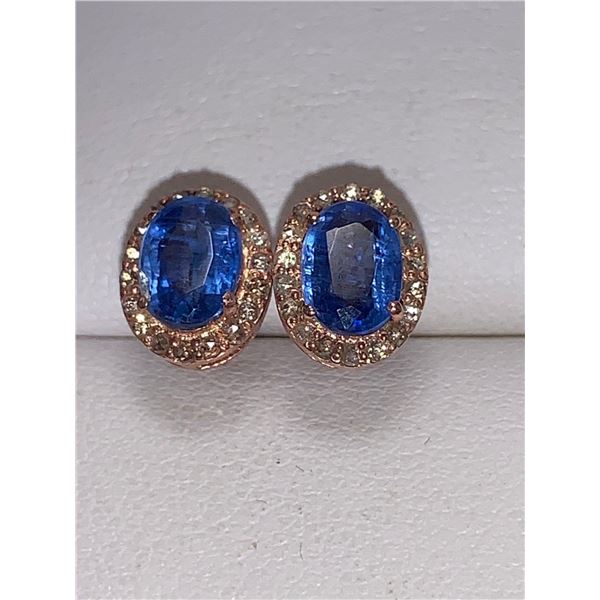 Natural Diamond & Sapphire 2.20 carat Oval Cut Solitaire Earring Set 14K Gold on .925 Silver -- Appr