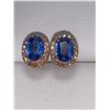 Image 1 : Natural Diamond & Sapphire 2.20 carat Oval Cut Solitaire Earring Set 14K Gold on .925 Silver -- Appr
