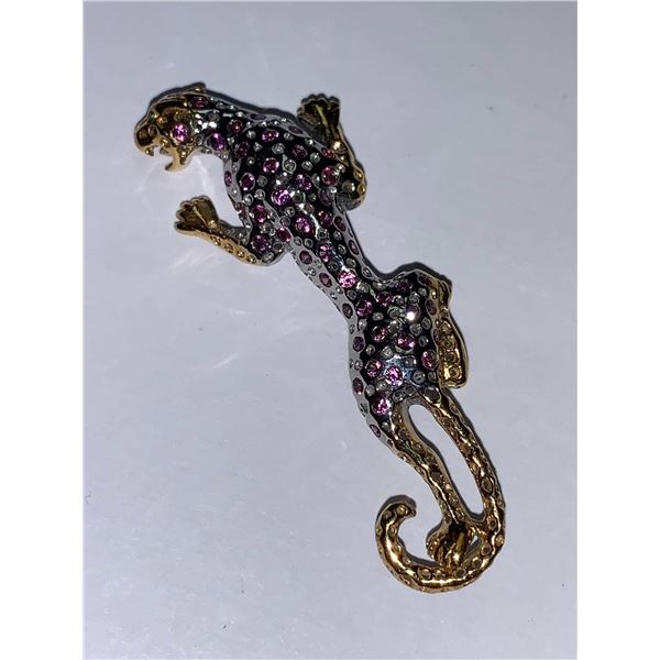 Natural Garnet 1.02 Sculpted Puma Broach Pin .925 silver - Appraisal Certificate Value $825.00