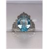 Image 1 : Ladies Aquamarine Style Oval Cut Solitaire .925 Silver Dress Ring