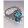 Image 3 : Ladies Aquamarine Style Oval Cut Solitaire .925 Silver Dress Ring