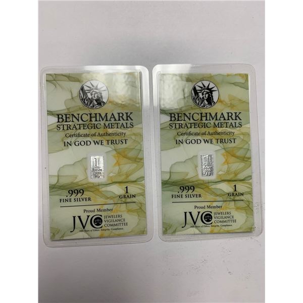 BENCHMARK Metals .999 Fine Silver 1 Gr Bars LOT of 2