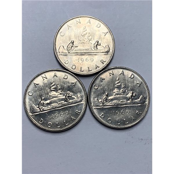 Canada 1969 Vintage $1.00 Voyageur Dollar - LOT of 3
