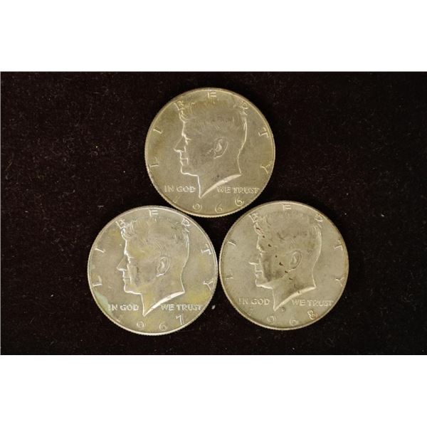 1966, 67 & 1968-D 40% SILVER JFK HALF DOLLAR