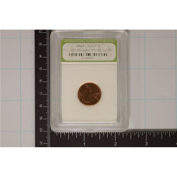 SLABBED 1959-P LINCOLN CENT FULL RED BU