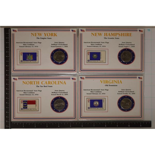 4 US STATE QUARTER AND STAMPS SETS: 2000 NEW