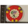 Image 1 : $5 ISLE OF CAPRI CASINO CHIP. BILOXI, MISSISSIPI