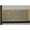 Image 2 : 1864 CONFEDERATE STATES OF AMERICA $5 BANK NOTE.