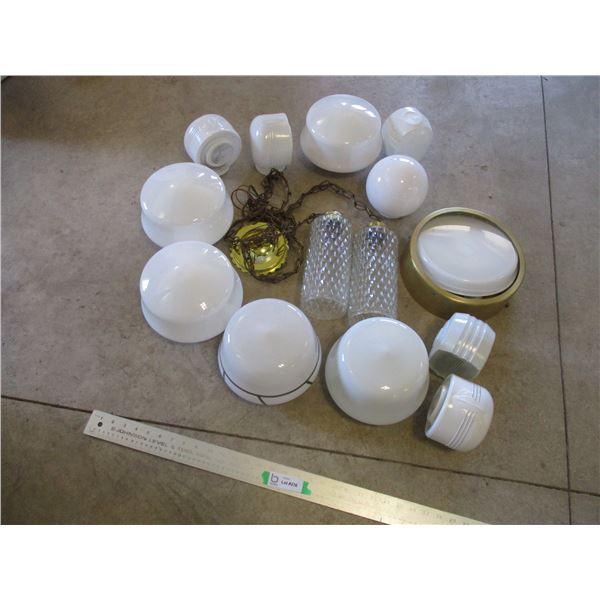 Lot of Misc. Light Fixtures - (11) Globes, (2) Swag Lights
