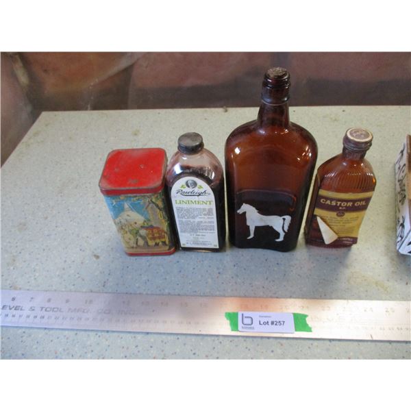 Collector Tin, White Horse Whiskey, Rawleigh's Bottle