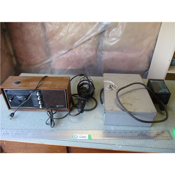 Sony Timer, Sony Radio, Trouble Light, Metal Storage Container with Key