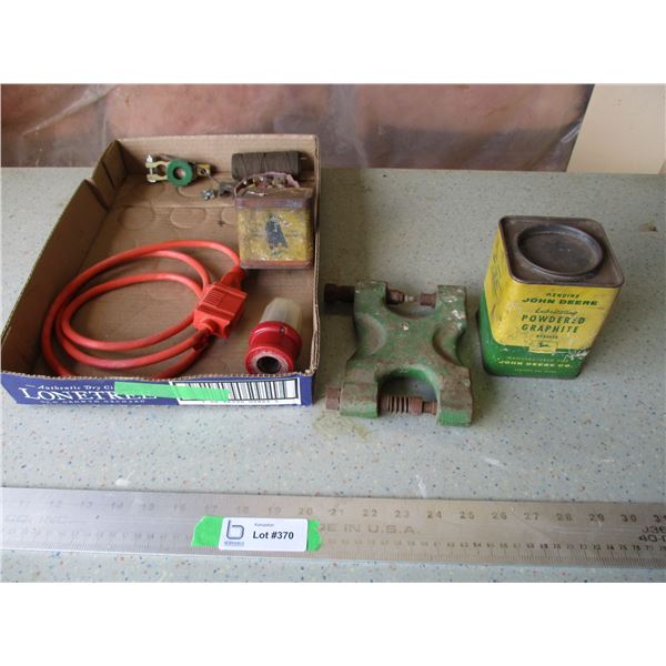 John Deere Powdered Graphite Tin, Pop Riveter, Black Diamond Flake Tin