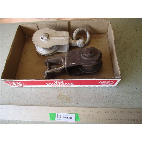 (2) Vintage Barn Pulleys